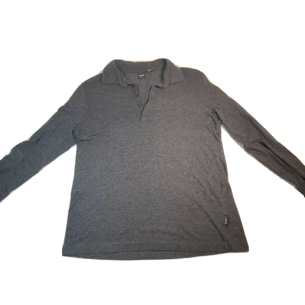 Hugo Boss Piceno Quarter Zip Long Sleeve Sweater Shirt Dark Heather Gray XL -EUC
